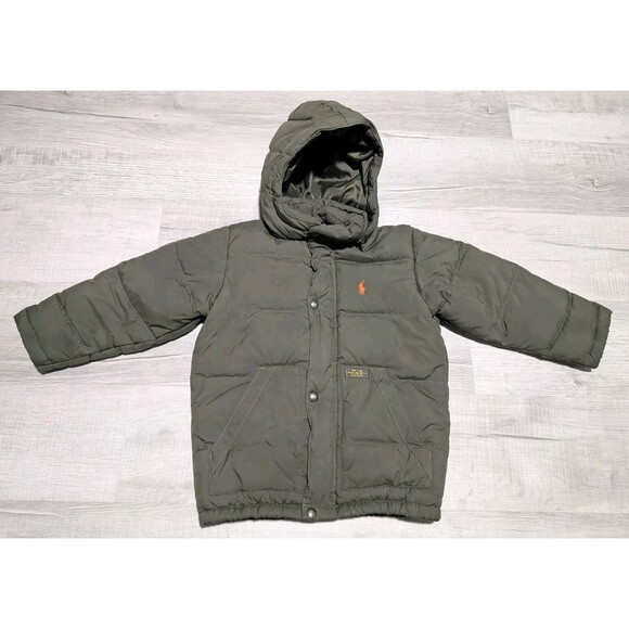 Polo Ralph Lauren Puffer Down Jacket Boys Toddler Size 5 Dark Green w/ Hood